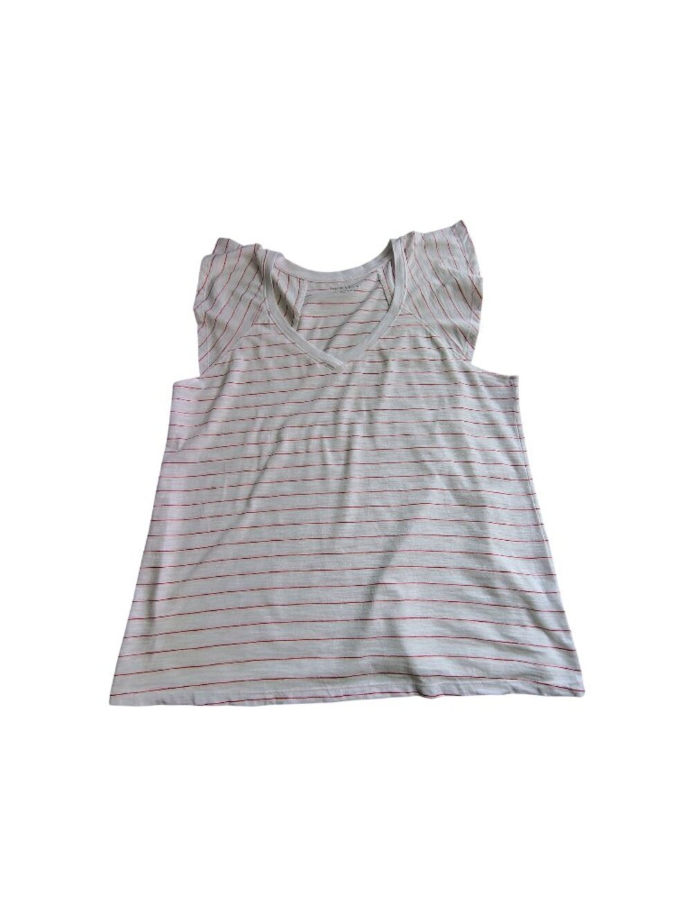 Time And Tru Womens Striped White & Red V-Neck Sleeveless Tee Shirt L breathable